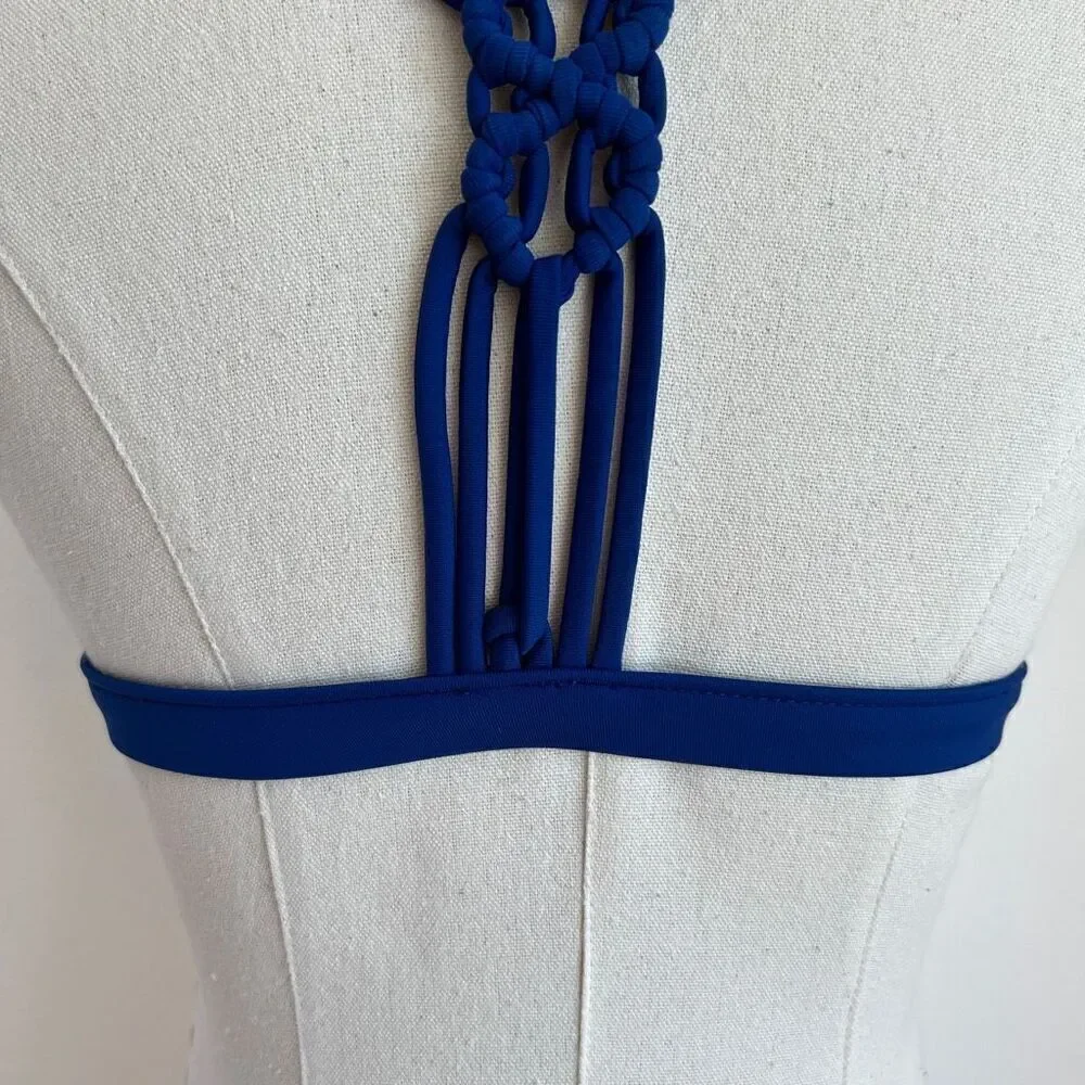 Arizona Jean Company Bikini Top in Blue and Aqua Stripes Size Medium Braided Bac