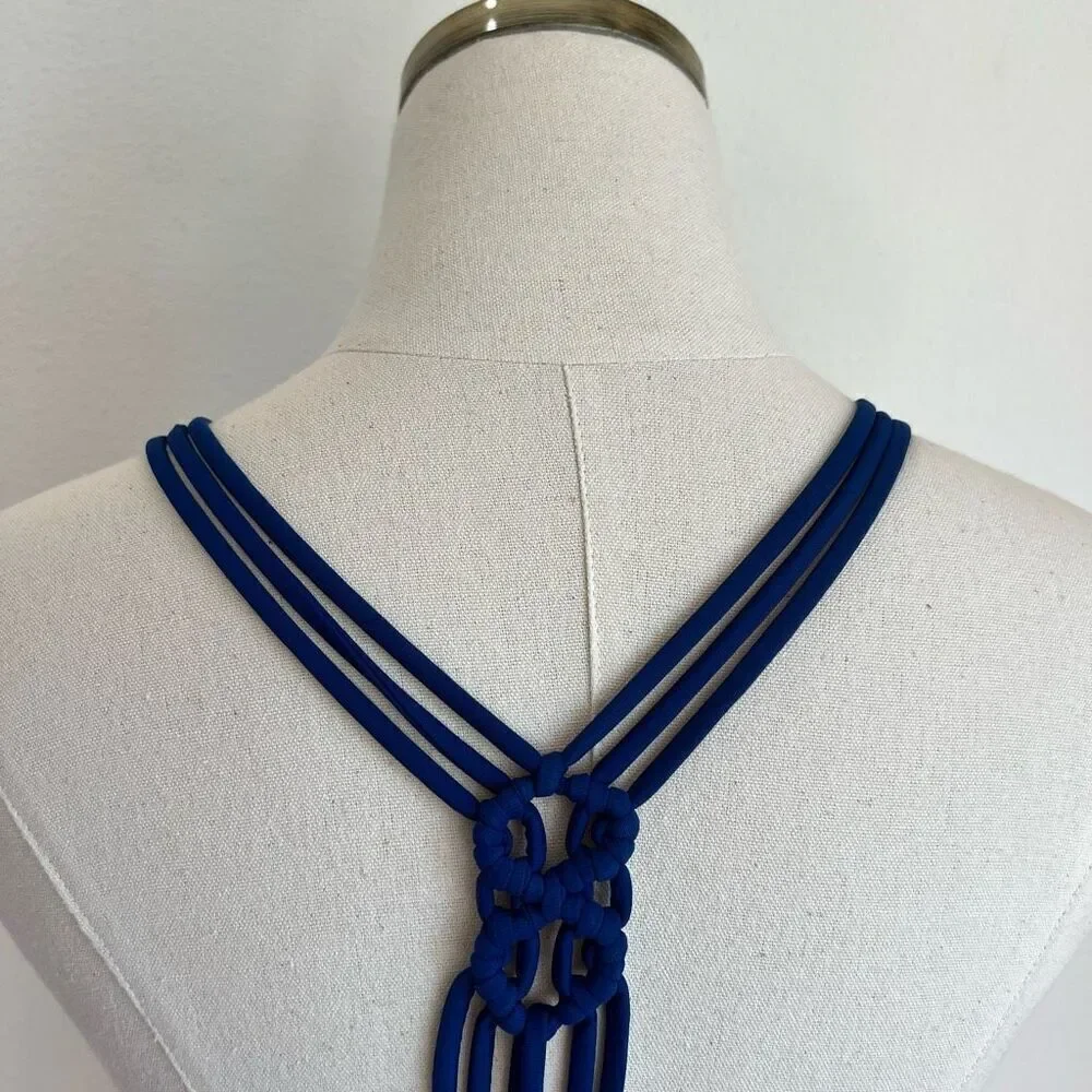 Arizona Jean Company Bikini Top in Blue and Aqua Stripes Size Medium Braided Bac