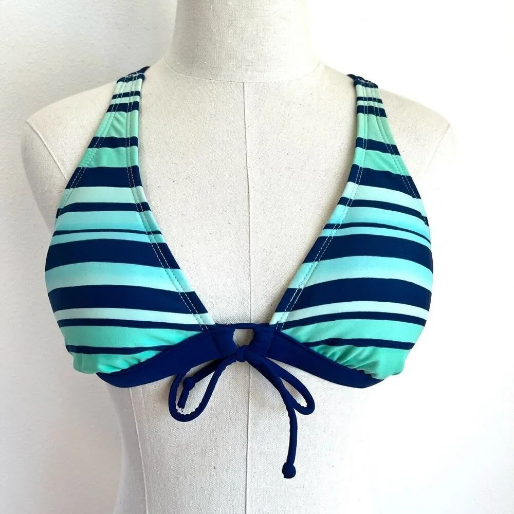 Arizona Jean Company Bikini Top in Blue and Aqua Stripes Size Medium Braided Bac