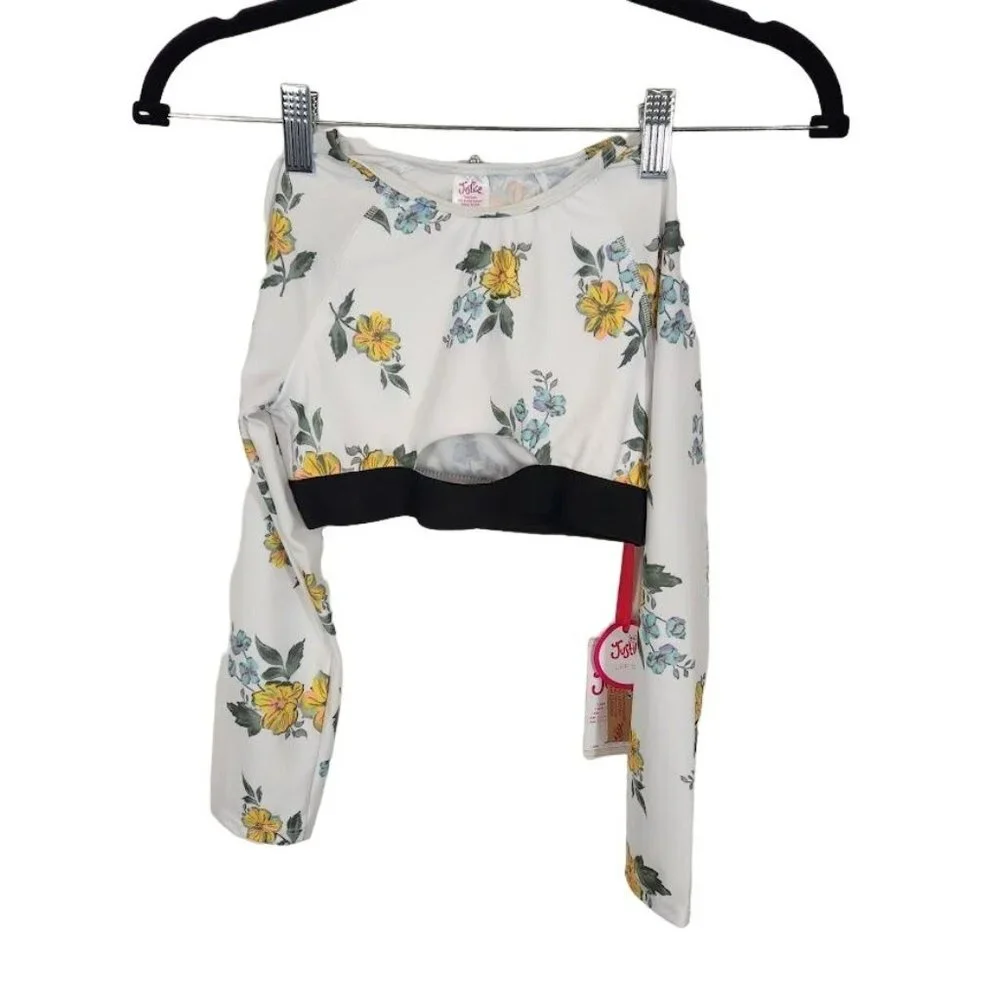 Justice Girls Long Sleeve Elastic Trim Floral Print Rash Guard Swimsuit TOP‎ Sm