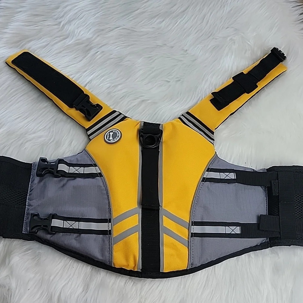 VIVAGLORY Sports Style Yellow Rescue Handle‎ Dog Life Jacket Water Safety Vest S