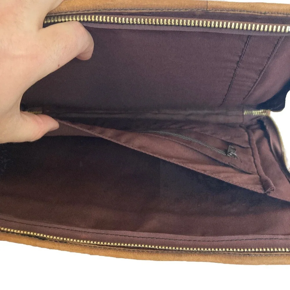 Vtg Woven Leather Zip Around Legal Notepad Folio Folder Organizer Binder Brown