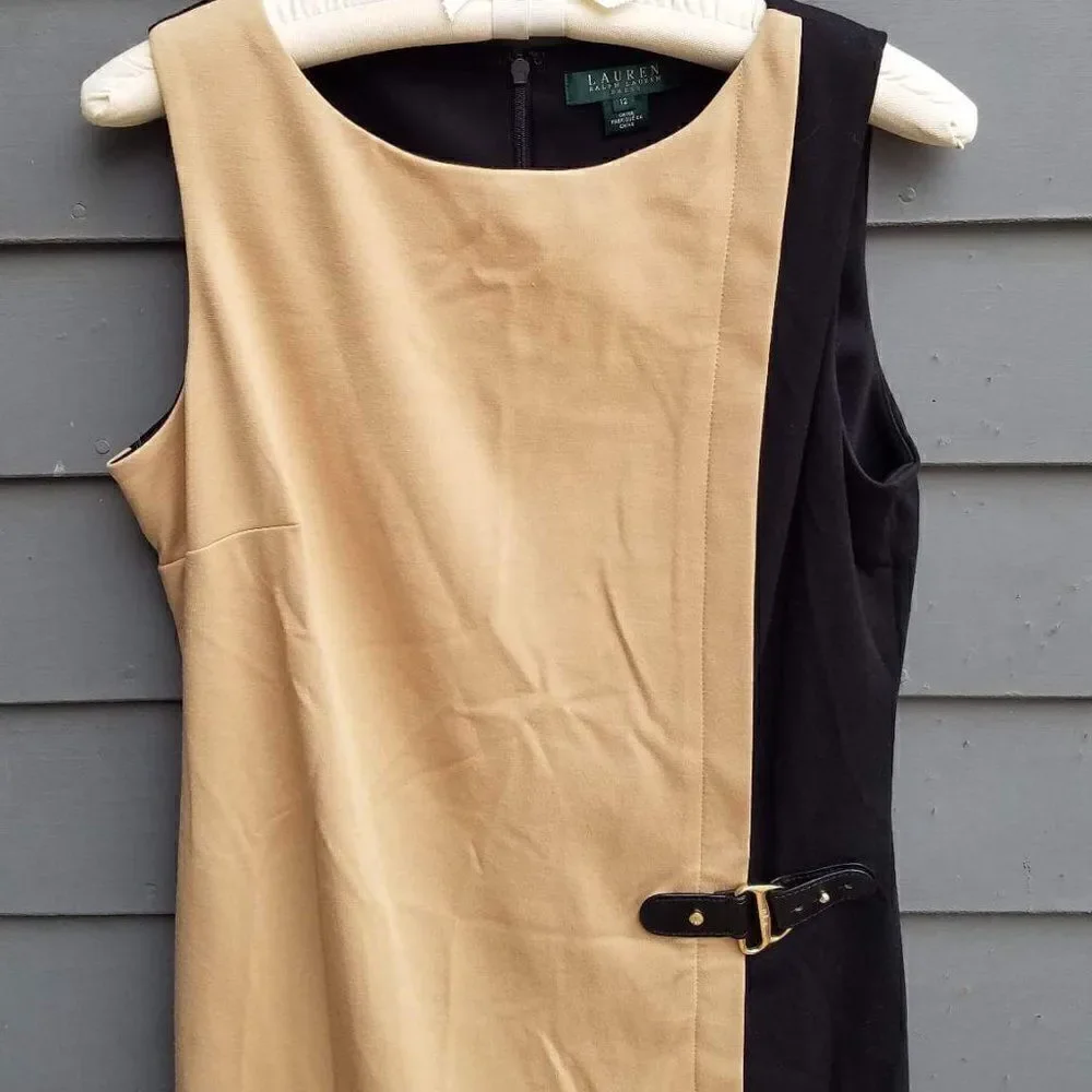 Lauren Ralph Lauren Camel/Black Sheath Dress Size 12