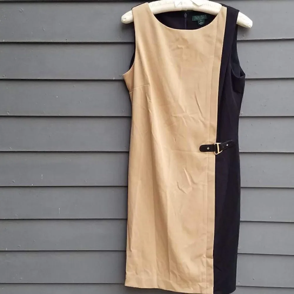 Lauren Ralph Lauren Camel/Black Sheath Dress Size 12