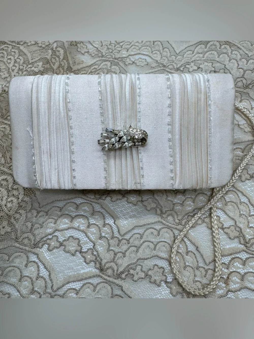 Vintage Gunne Sax Ivory Satin Beaded Mini Clutch Bridal Romantic Evening Bag
