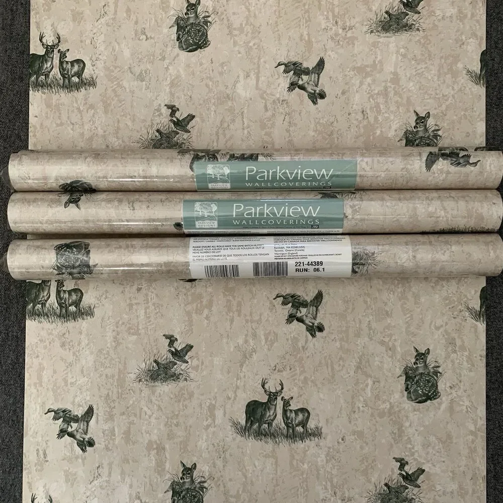 3 Count Wallpaper Pre-pasted Vinyl Deer, Doe, Buck, Fawn, Chucker, Ducks 56 sf.