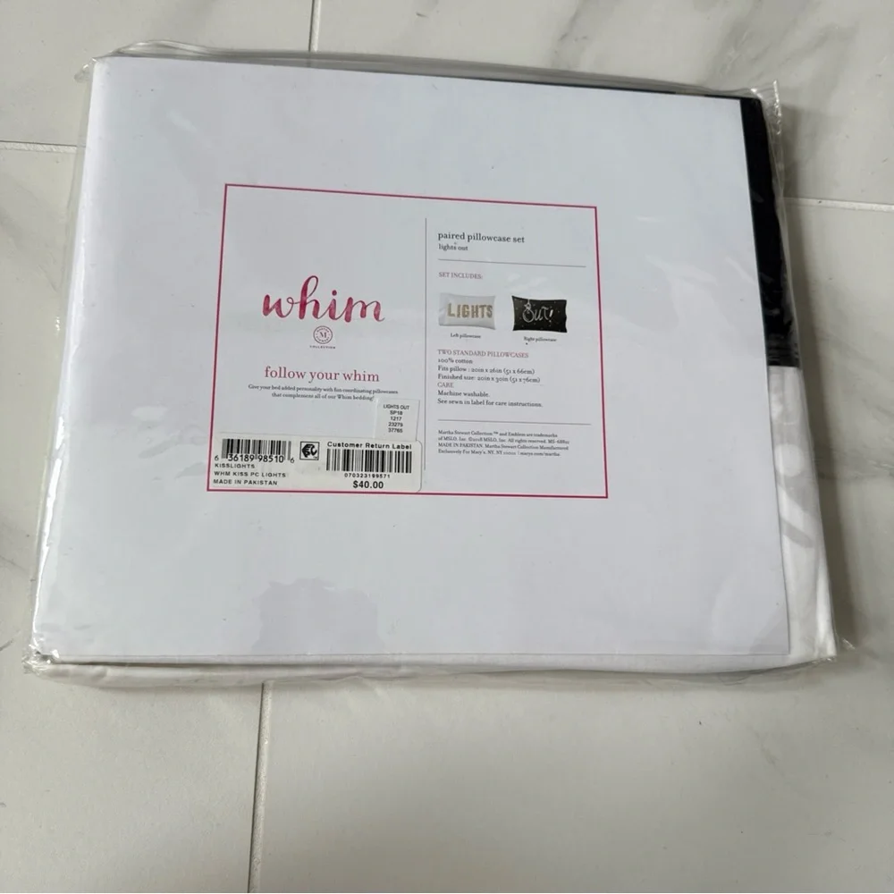 Lights Out Black and White Standard Pillowcase Set NWT Dorm Ready