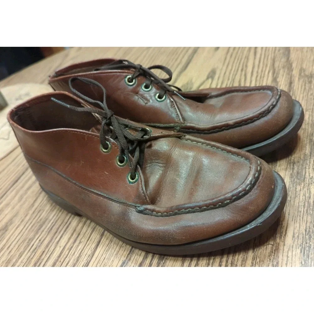 Vintage‎ Orvis Chukka Men Brown Leather Ankle Boots Size 7.5 E Moc Toe Shoes