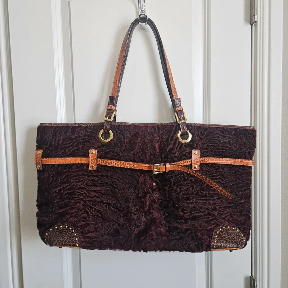 ETRO Velvet Embossed Leather Tote Bag‎ Purse