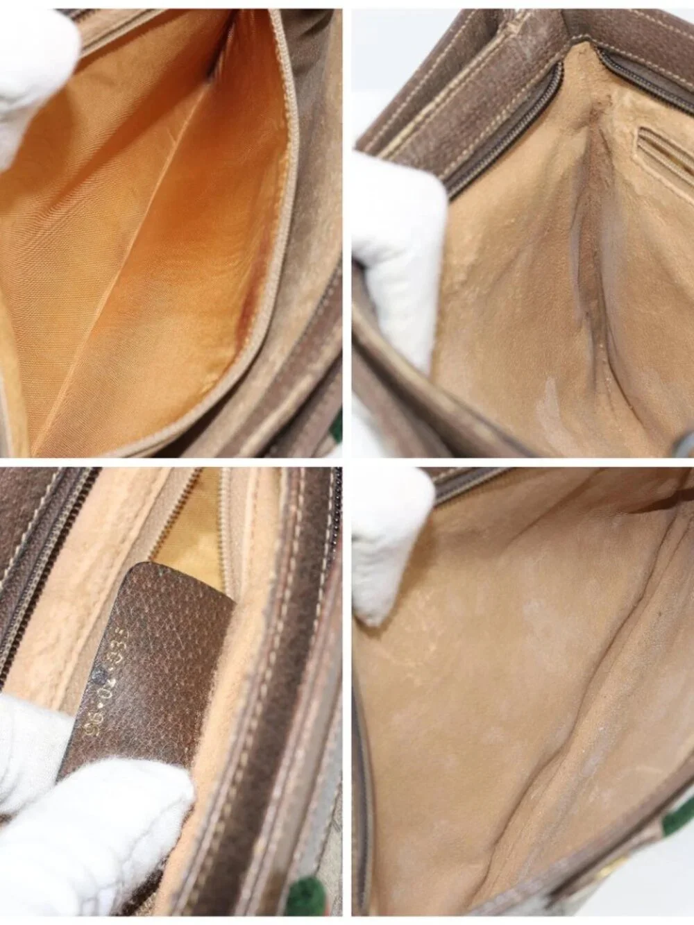 GUCCI GG Supreme Web Sherry Line Bag PVC Beige Gold 96 02 035 Auth 170489