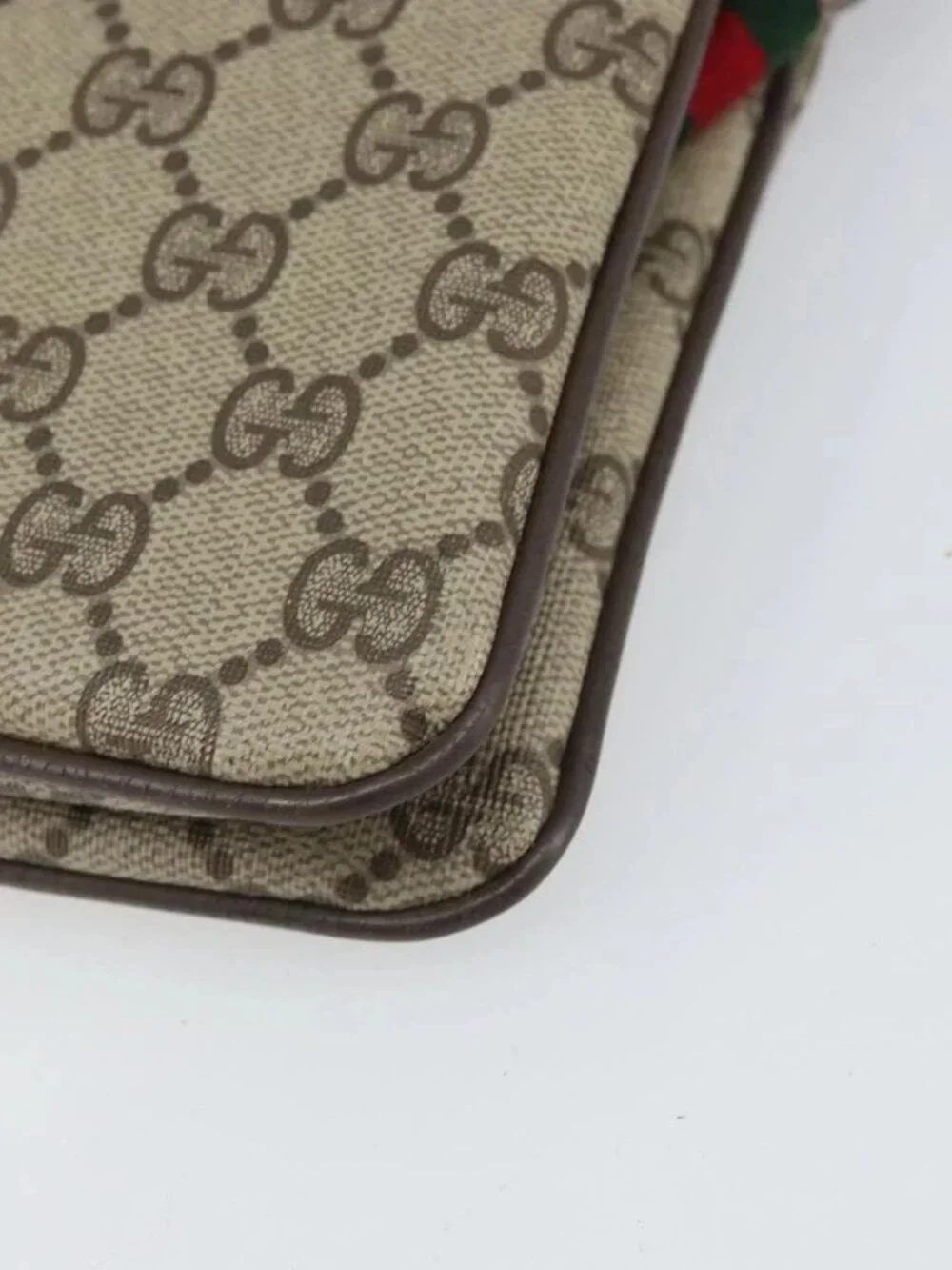 GUCCI GG Supreme Web Sherry Line Bag PVC Beige Gold 96 02 035 Auth 170489