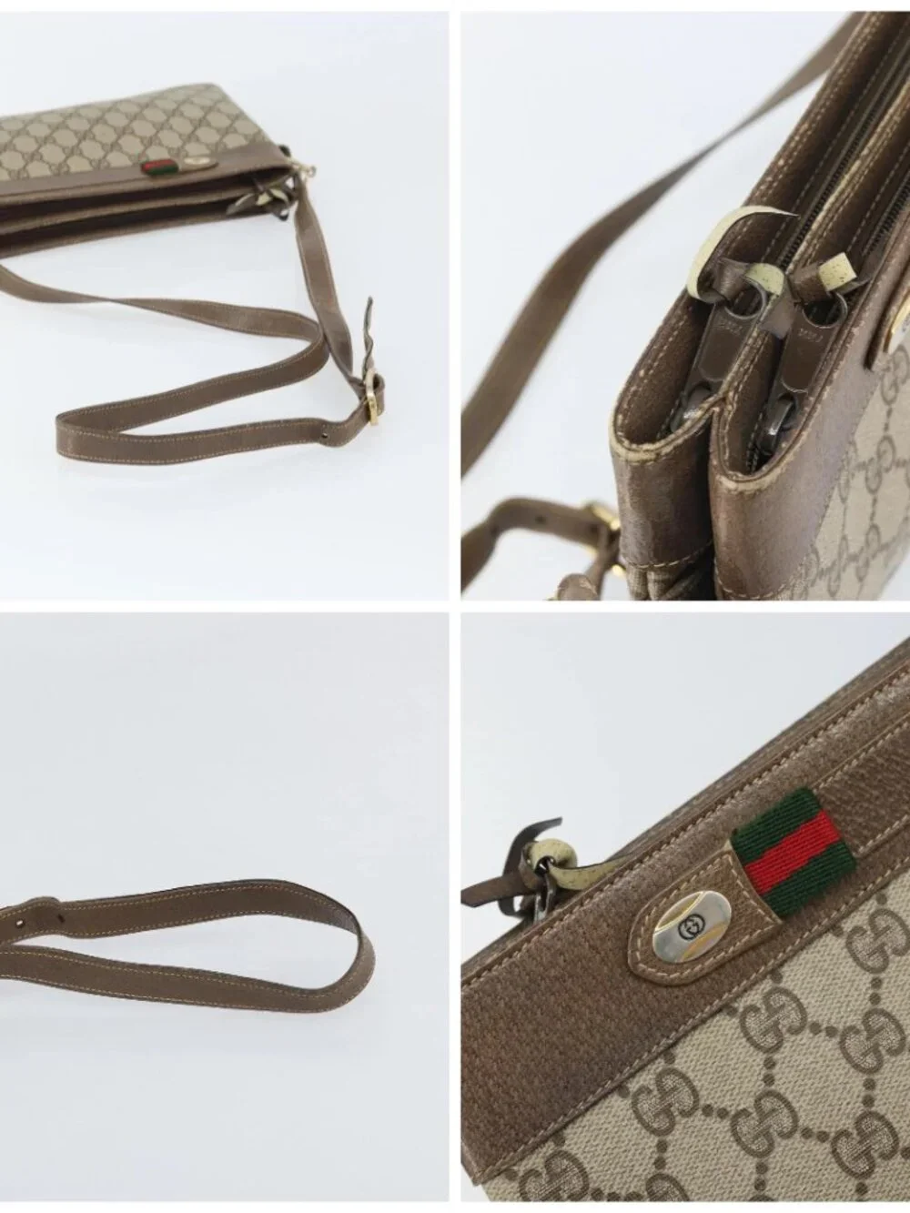 GUCCI GG Supreme Web Sherry Line Bag PVC Beige Gold 96 02 035 Auth 170489