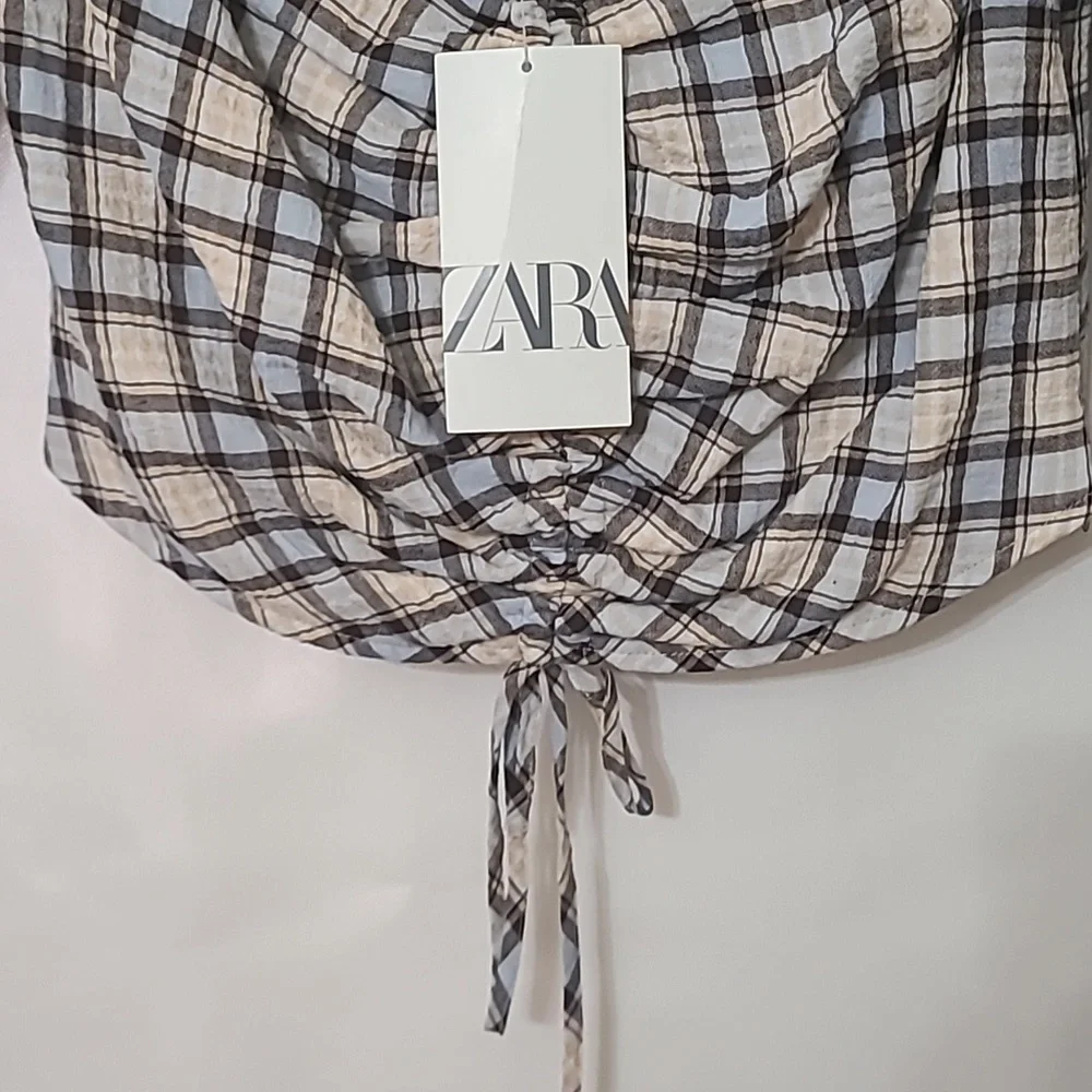 Zara Women's‎ Plaid Long Sleeve Crop Black & White Top Size Medium NEW WITH TAGS