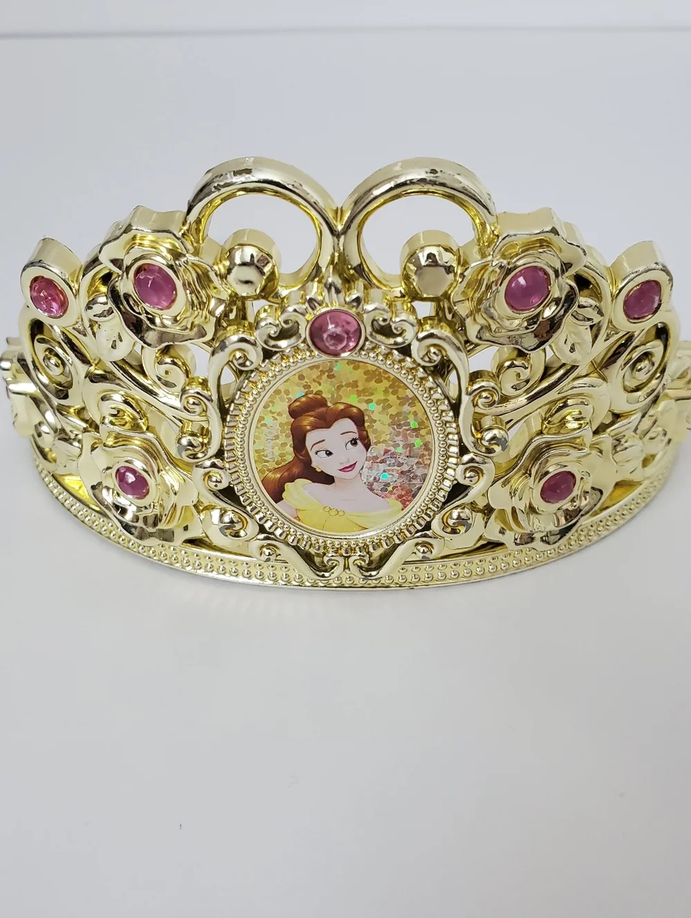 Disney Princess Belle Tiara Gold With Pink Accent Gems