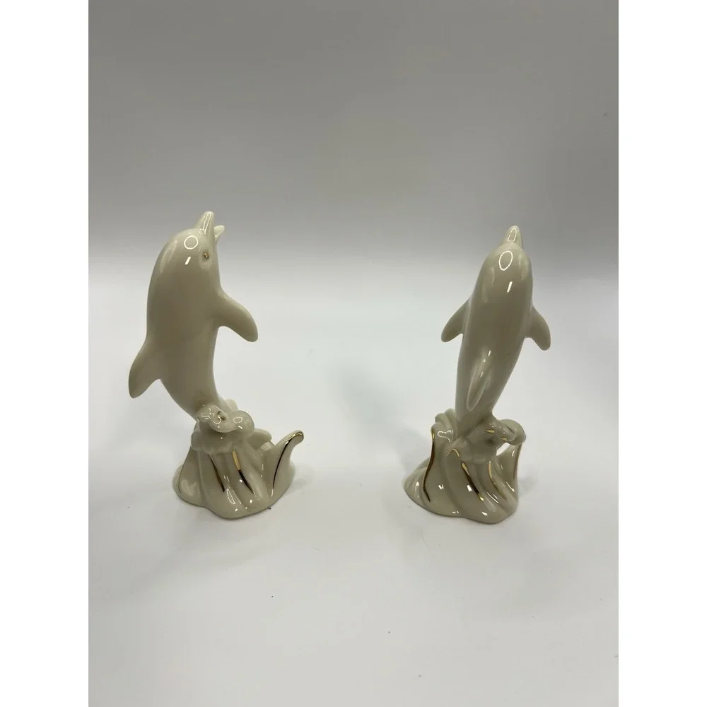LENOX Porcelain Dolphins & Elephant Figurines 24k Gold Vintage (Lot of 3)