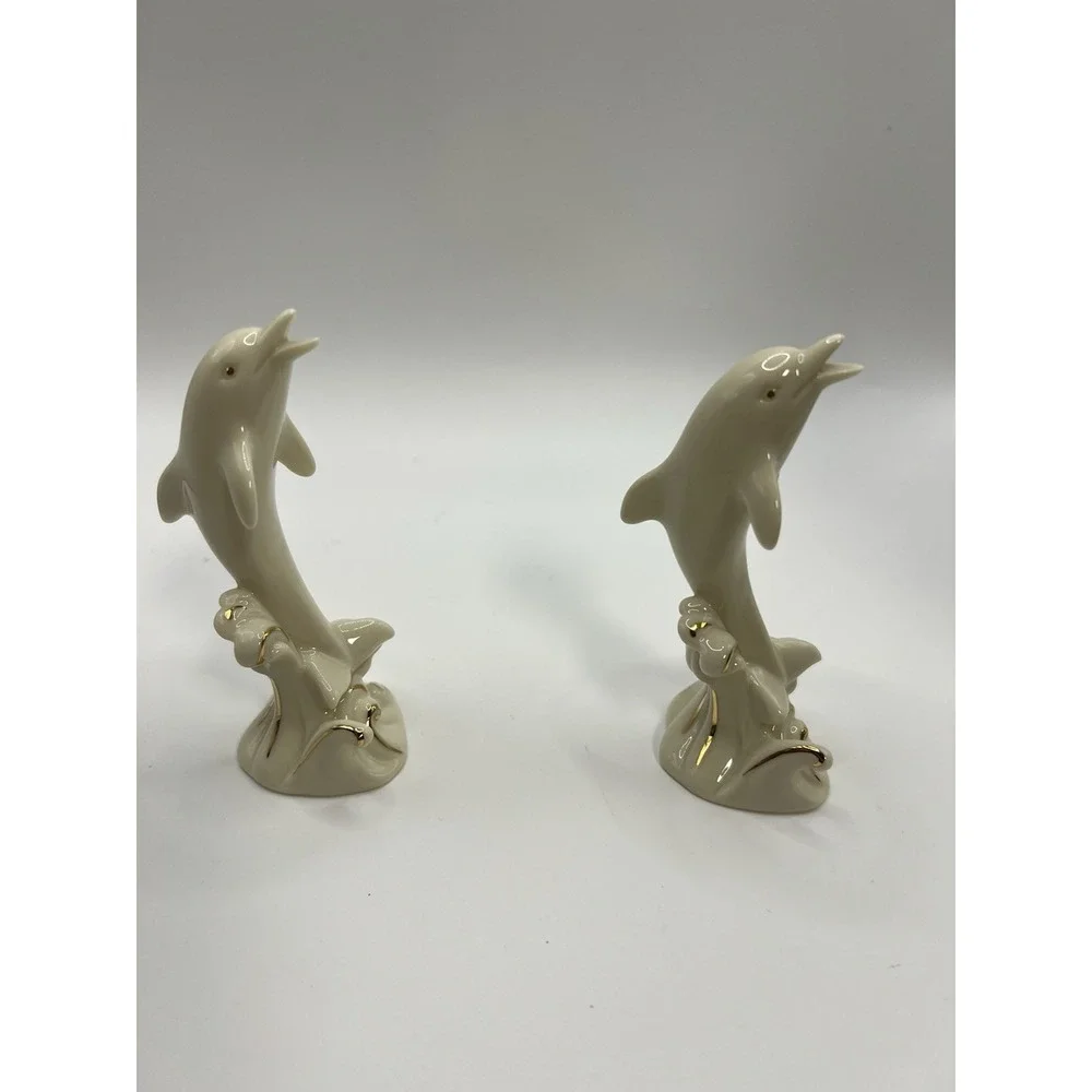 LENOX Porcelain Dolphins & Elephant Figurines 24k Gold Vintage (Lot of 3)