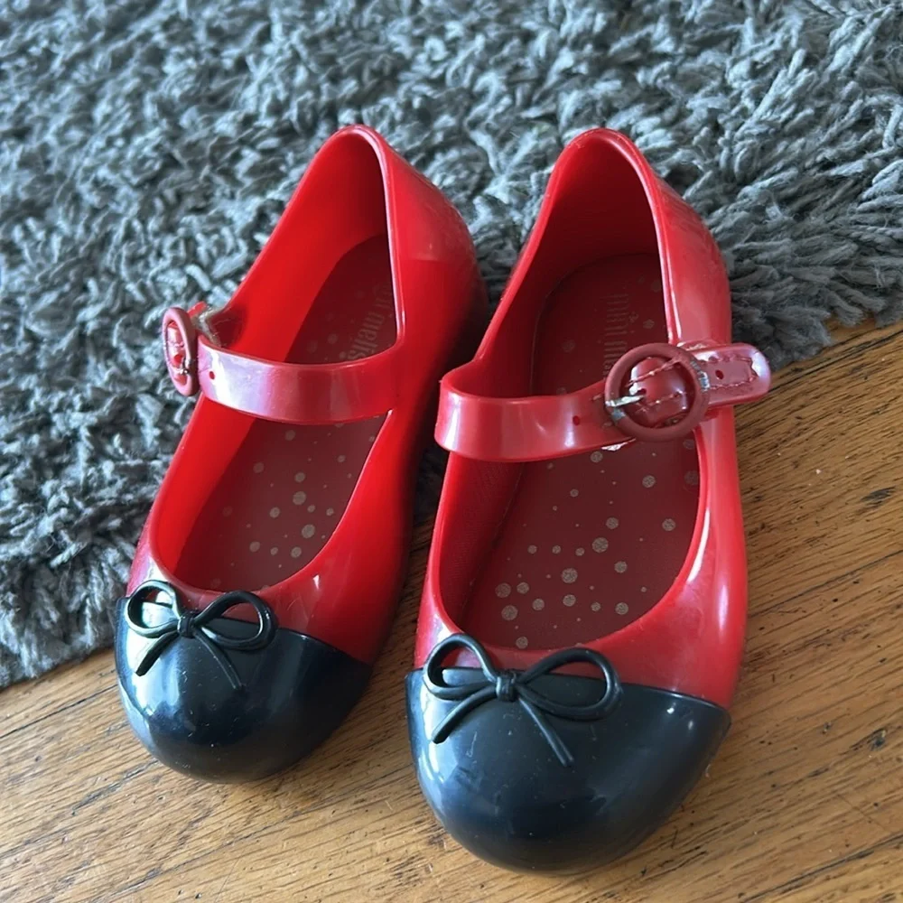 Mini Melissa Mary Jane Minnie Mouse Kids Red and Black Shoes Size 7