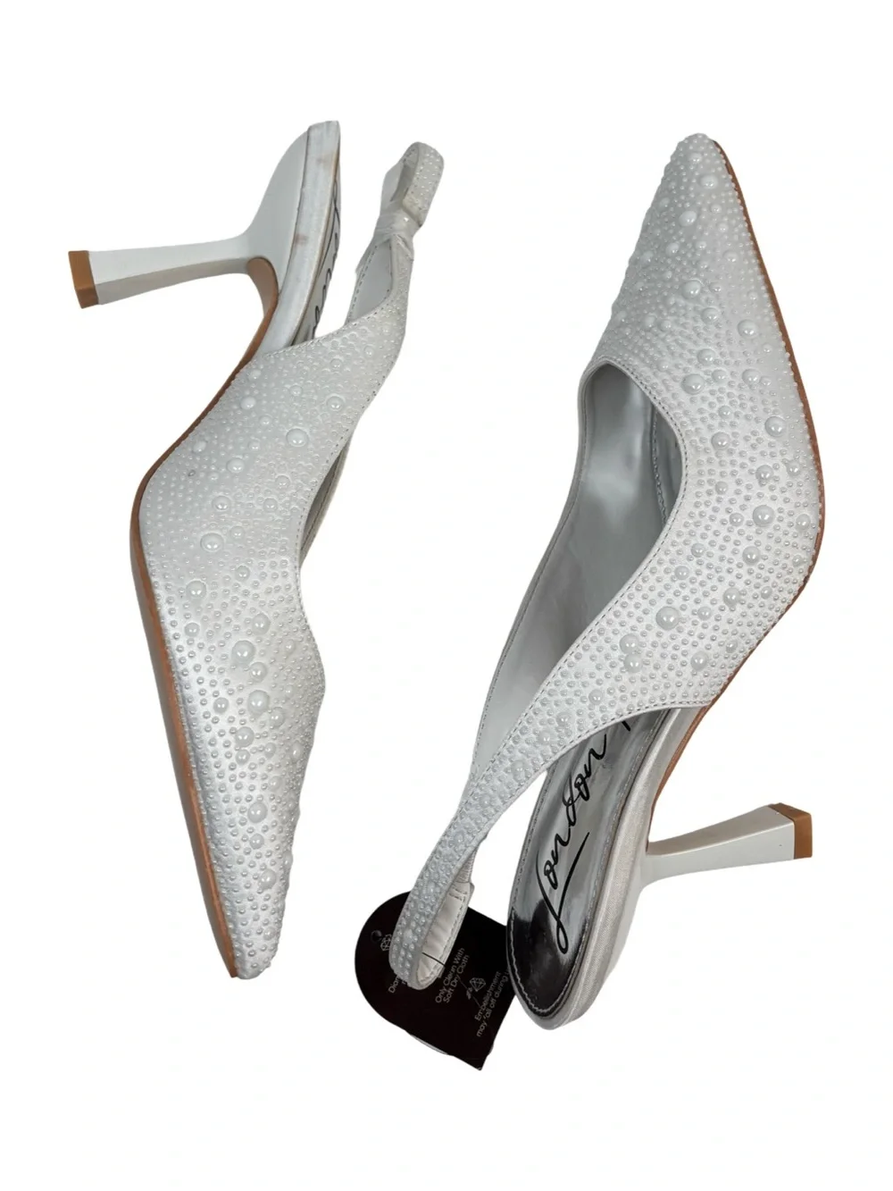 London Rag Ararki Luxurious Satin Pearl Slingback Sandals In White Size 8 NEW