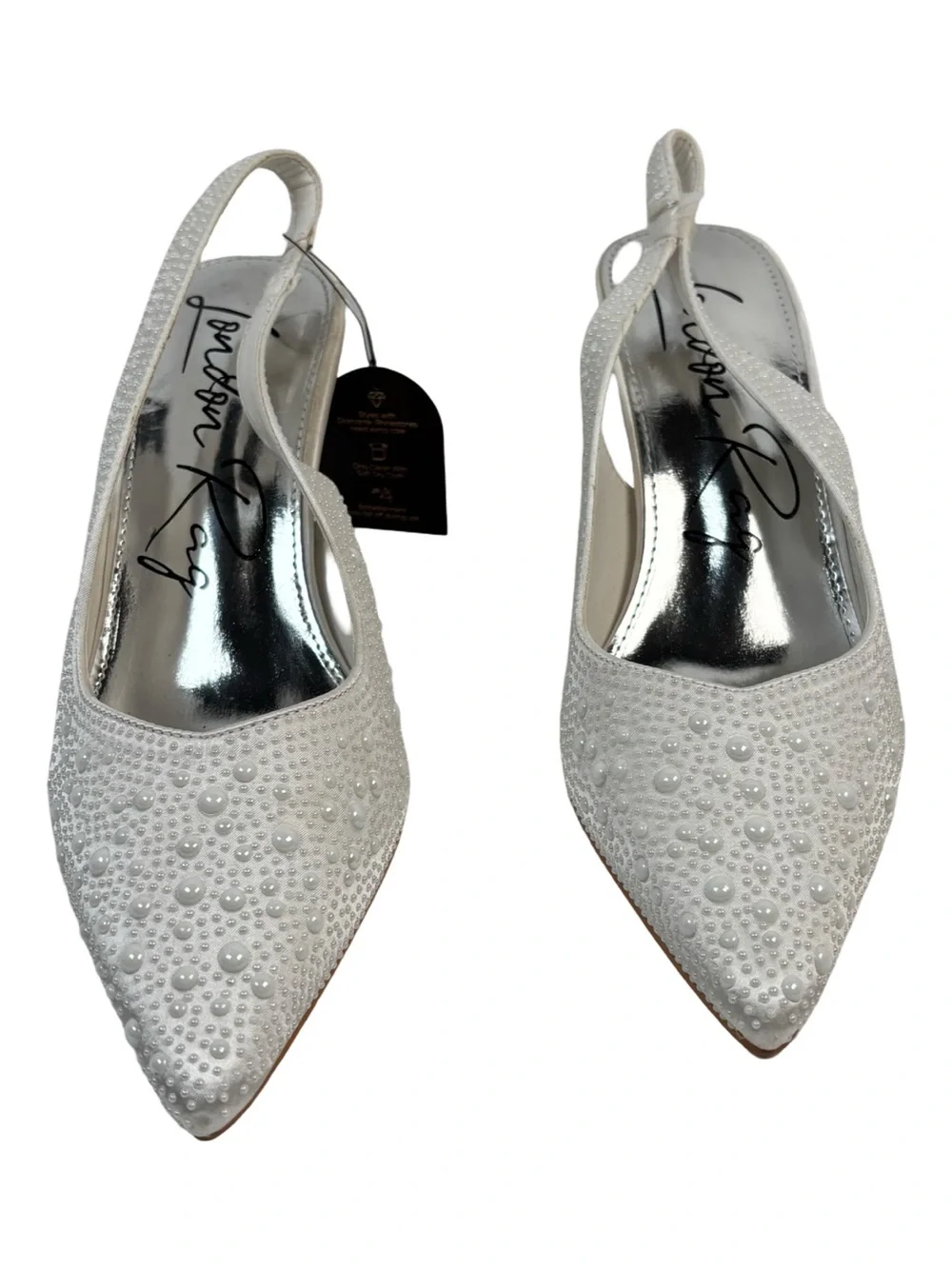 London Rag Ararki Luxurious Satin Pearl Slingback Sandals In White Size 8 NEW