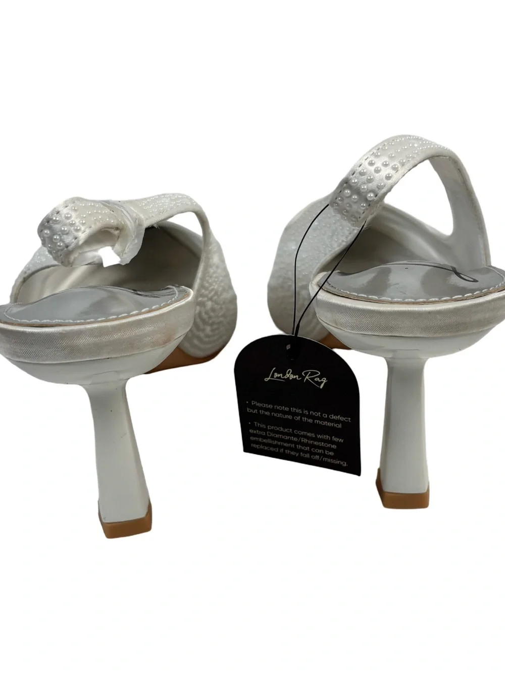 London Rag Ararki Luxurious Satin Pearl Slingback Sandals In White Size 8 NEW