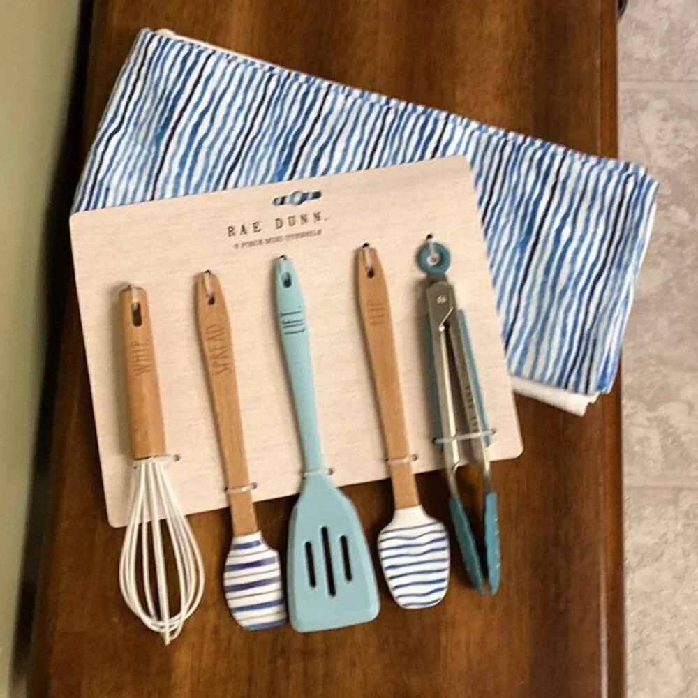 NWT! RAE DUNN Striped Mini Kitchen Utensil Set and Matching 