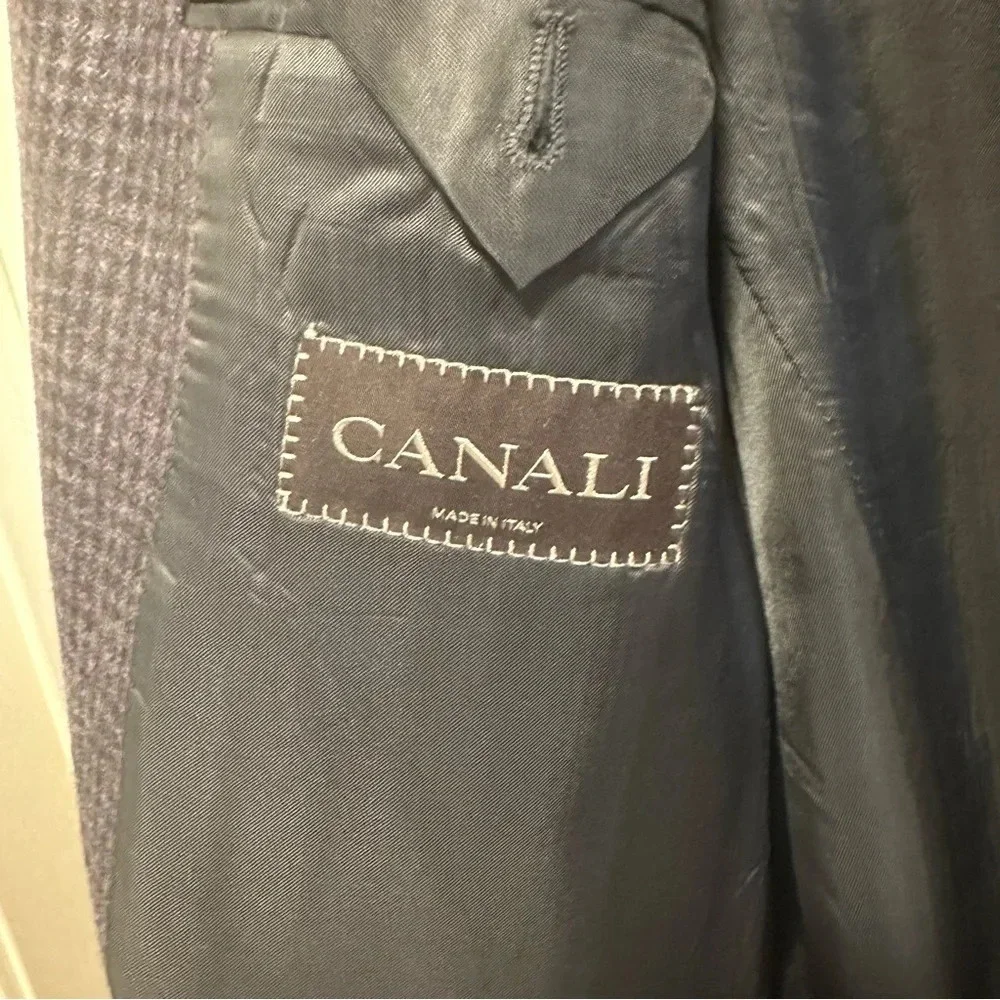 CANALI Wool Cashmere Silk Sport Coat Blazer Purple Plaid Check Italy Size 54