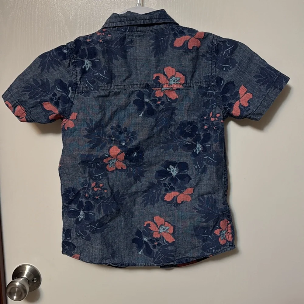 OshKosh B'gosh Kids Floral Denim Shirt - Blue and Pink Size 7