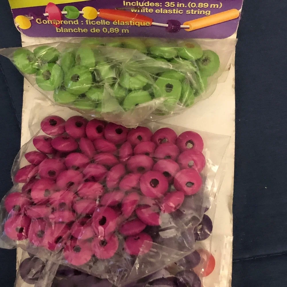 Wood Craft Beads Pack - Assorted Pink, Green, Purple, Orange, Blue