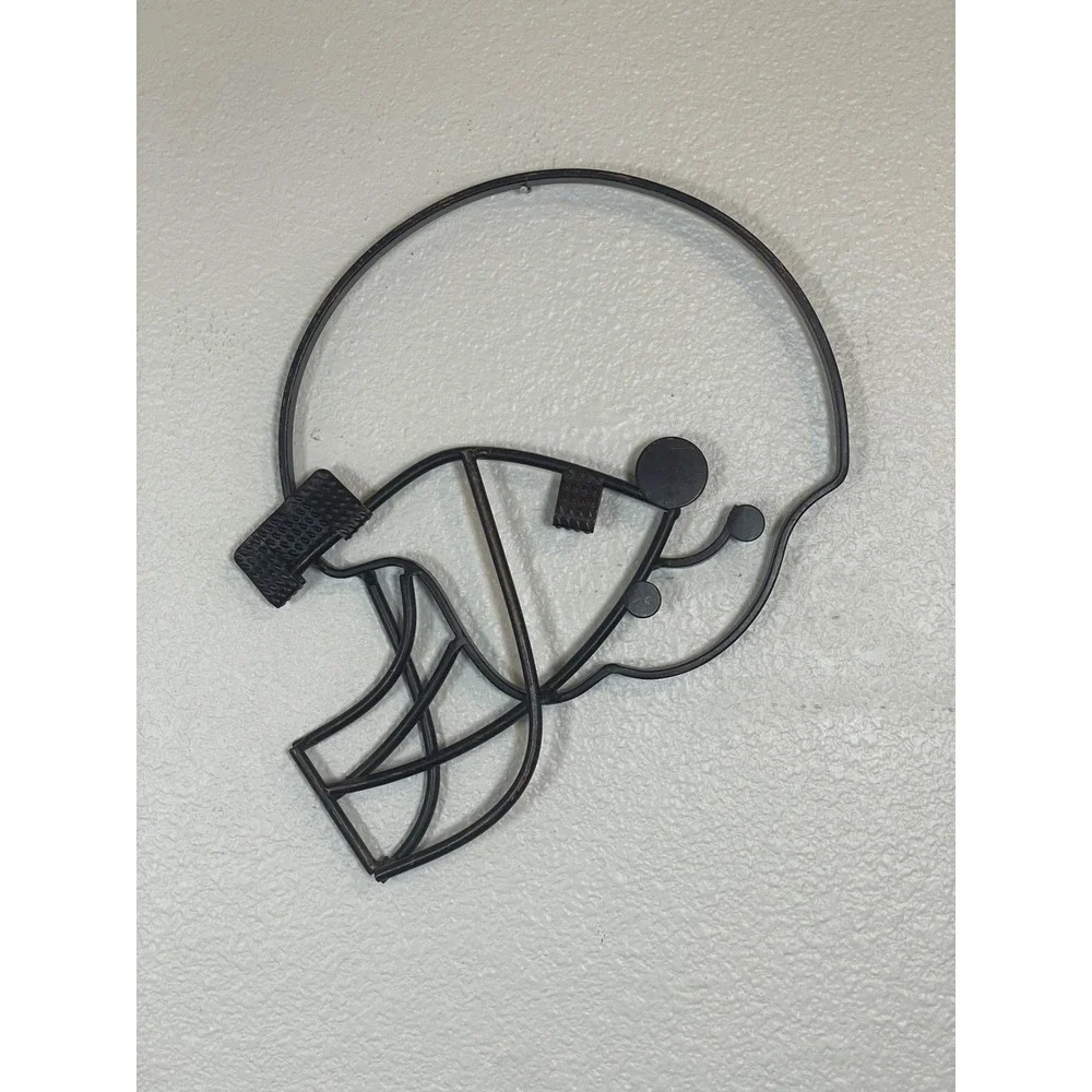 Metal Football Helmet Wall Decor Art Black‎ Vintage Style Game Day Man Cave