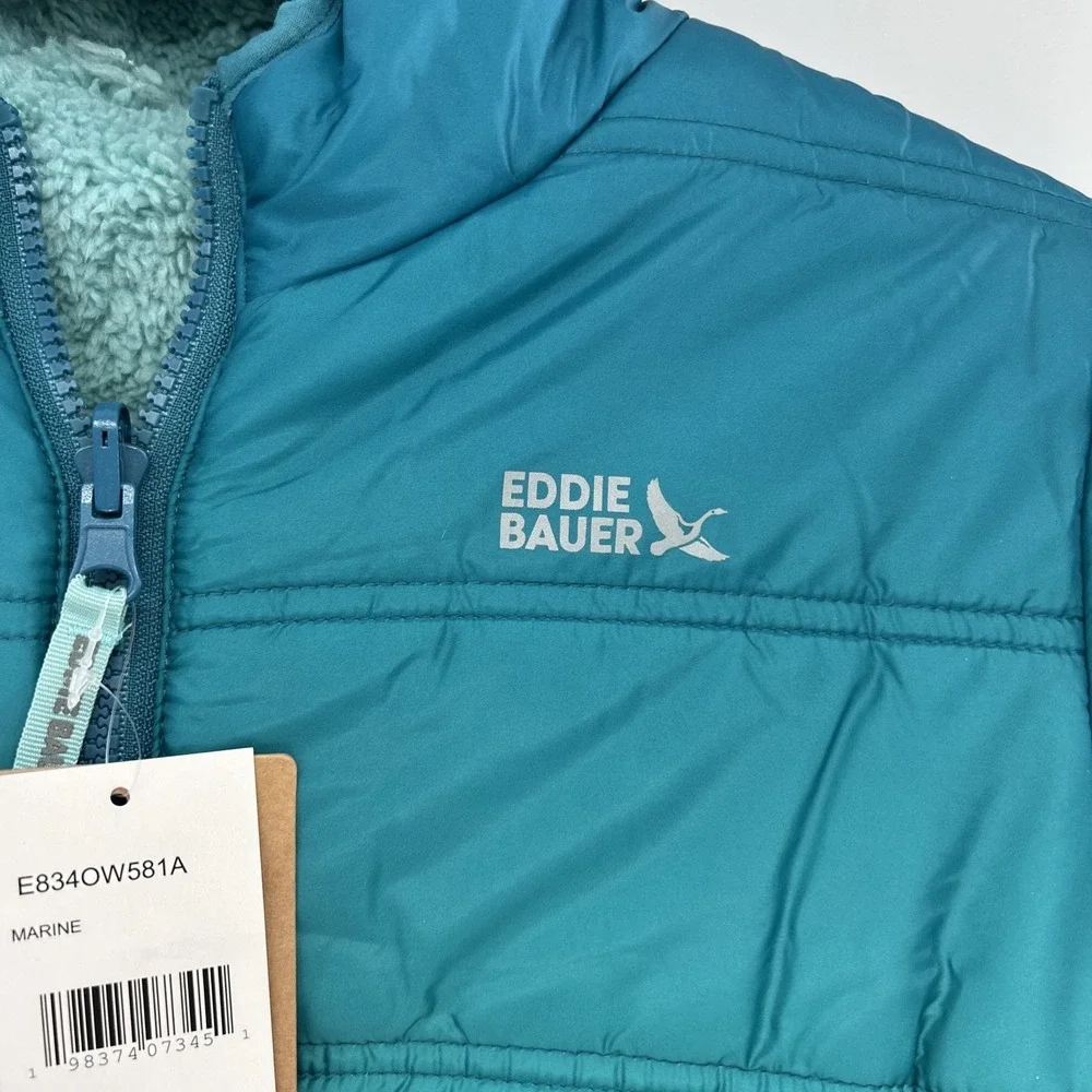 Eddie Bauer YOUTH Girls REVERSIBLE Jacket Coat Marine Ombre Puffer Medium NWT‎