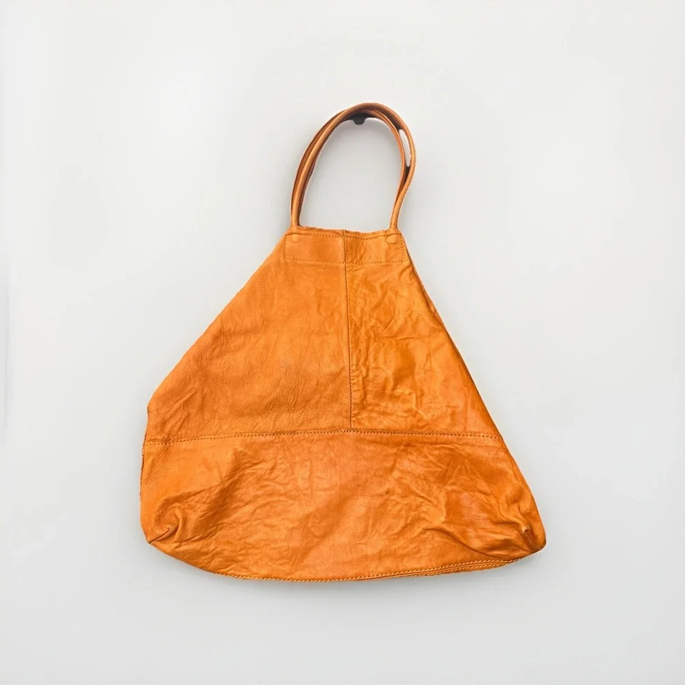 Banana Republic Lambskin‎ Distressed Leather Shoulder Tote Hobo Bag Cognac