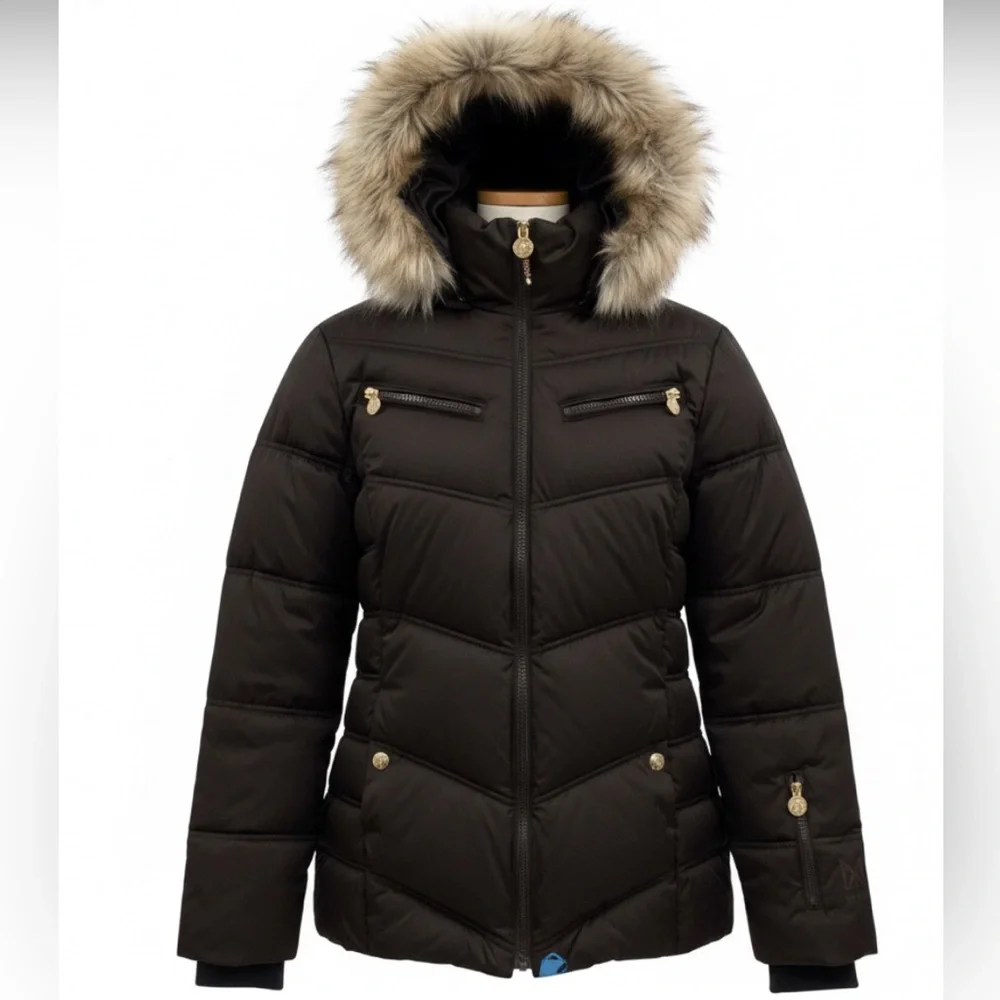 Nautica Brown Puffer Jacket with Faux Fur Hood