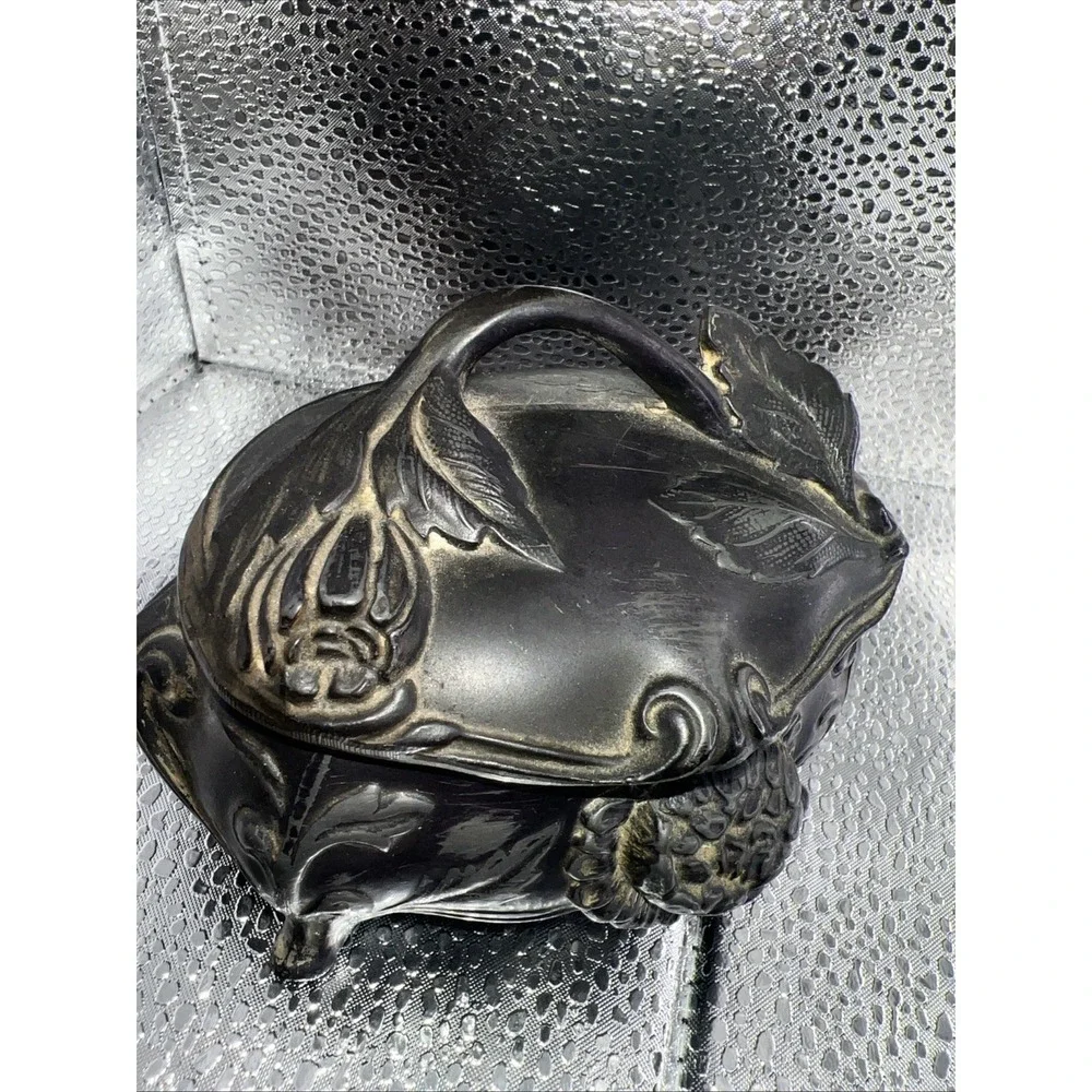 Antique Art Nouveau jewelry casket trinket box‎ heavy floral #122 4.5