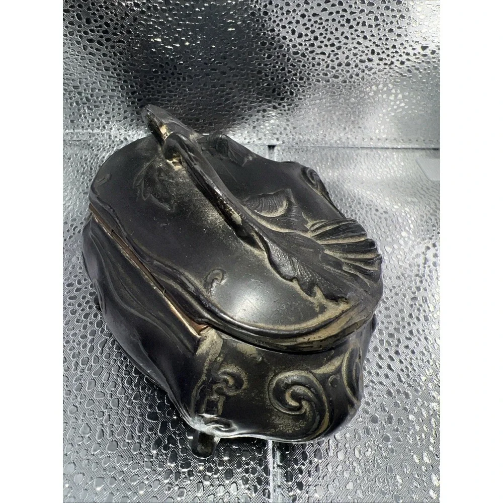 Antique Art Nouveau jewelry casket trinket box‎ heavy floral #122 4.5