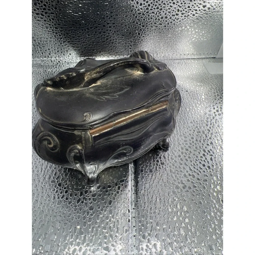 Antique Art Nouveau jewelry casket trinket box‎ heavy floral #122 4.5