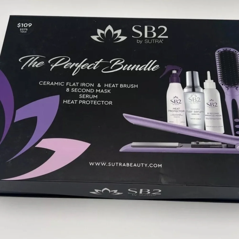 Sutra Beauty 5-Pc. Hair Styling Gift Set; Flat Iron, Heat Brush, Protectant NEW