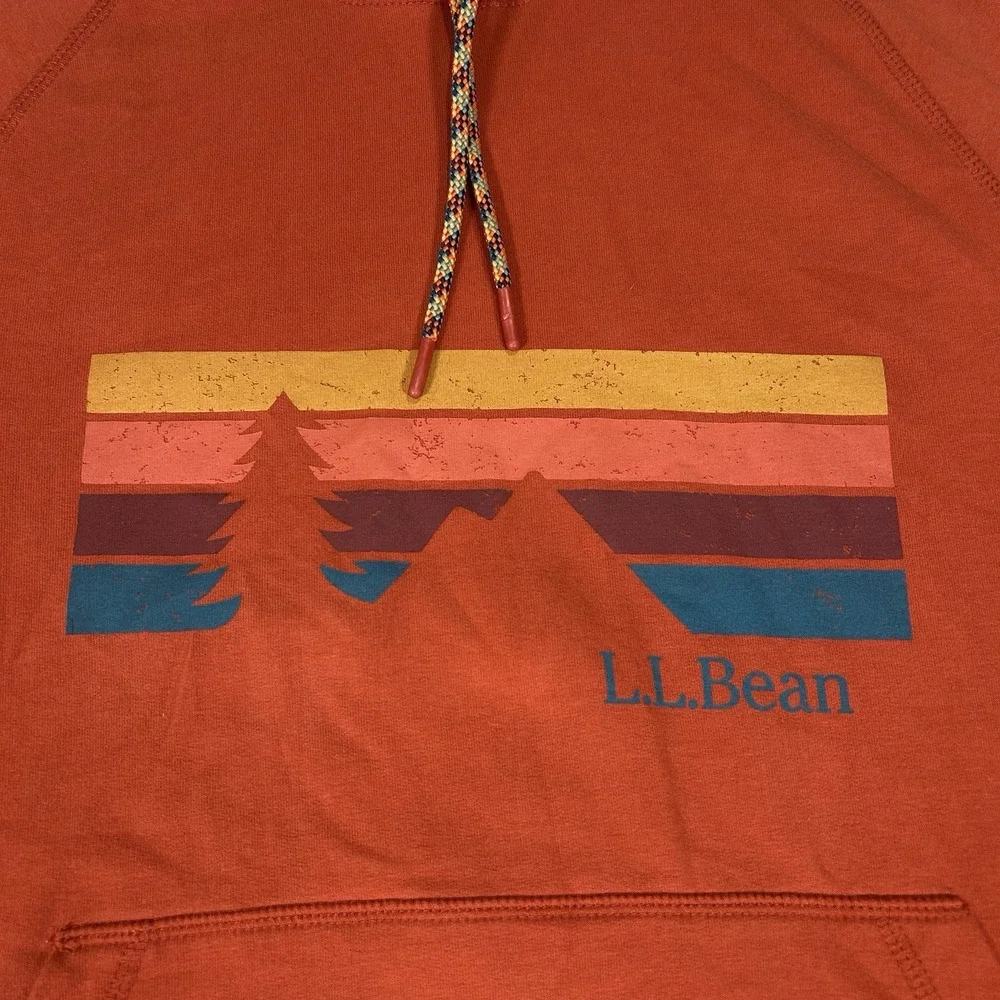 L.L.‎ Bean Comfort Camp Graphic Hoodie Mens Medium Orange Stretch Sweatshirt