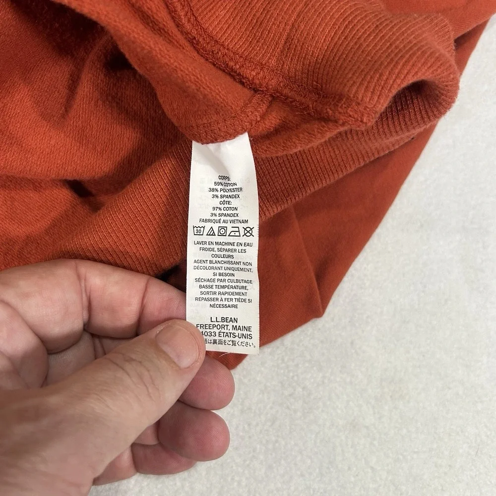 L.L.‎ Bean Comfort Camp Graphic Hoodie Mens Medium Orange Stretch Sweatshirt