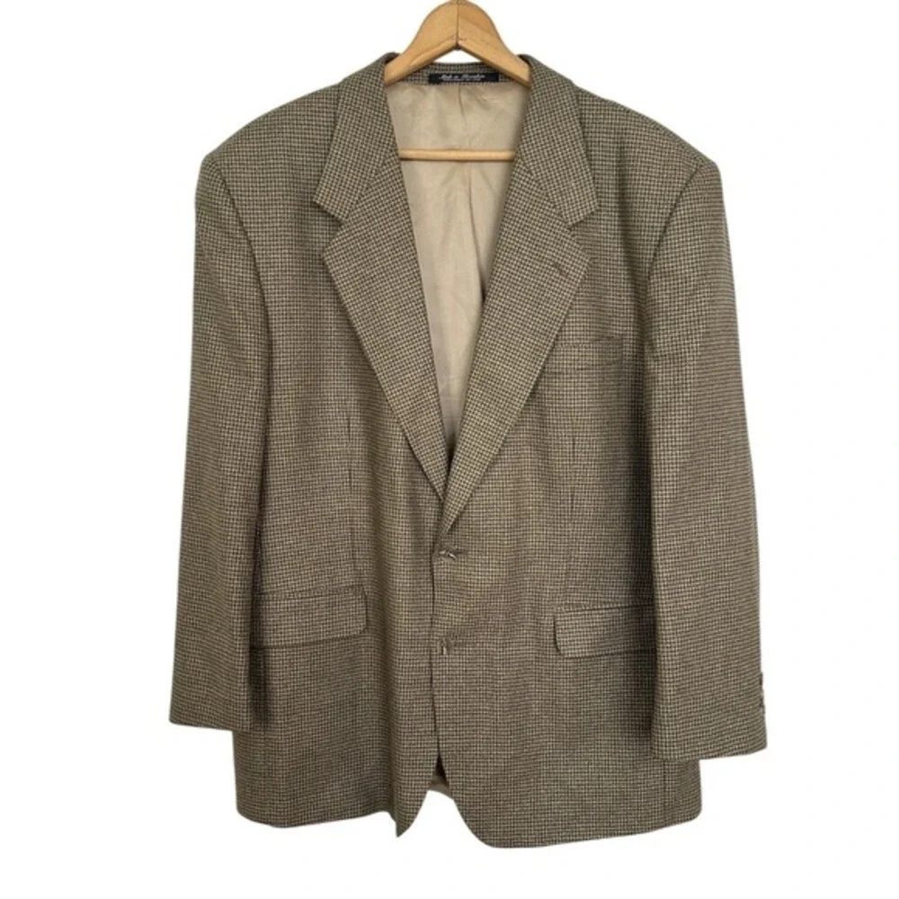 Tailors Row Deansgate Blazer Houndstooth Silk Wool Blend Sport‎ Coat Mens 44R