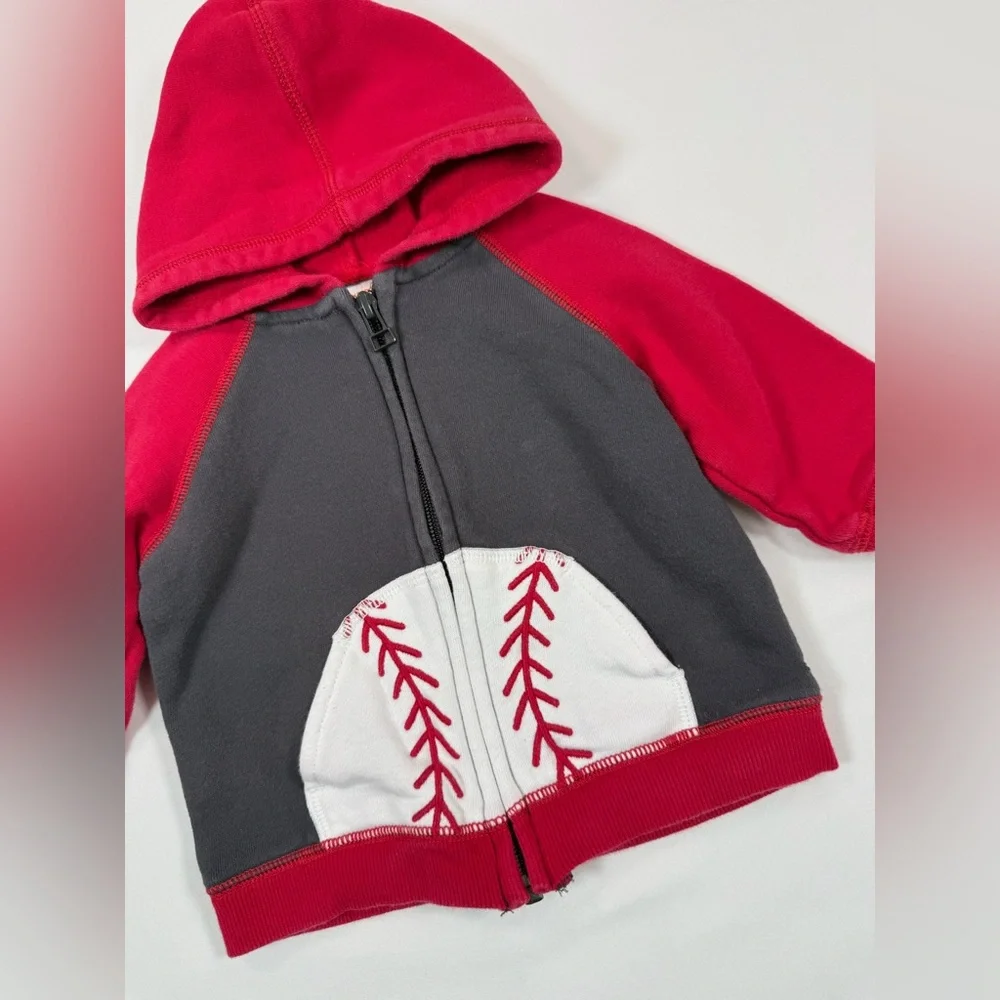 GYMBOREE Baby Boys’ Red Baseball Pocket Slugger Raglan‎ Full Zip Hoodie 6-12M