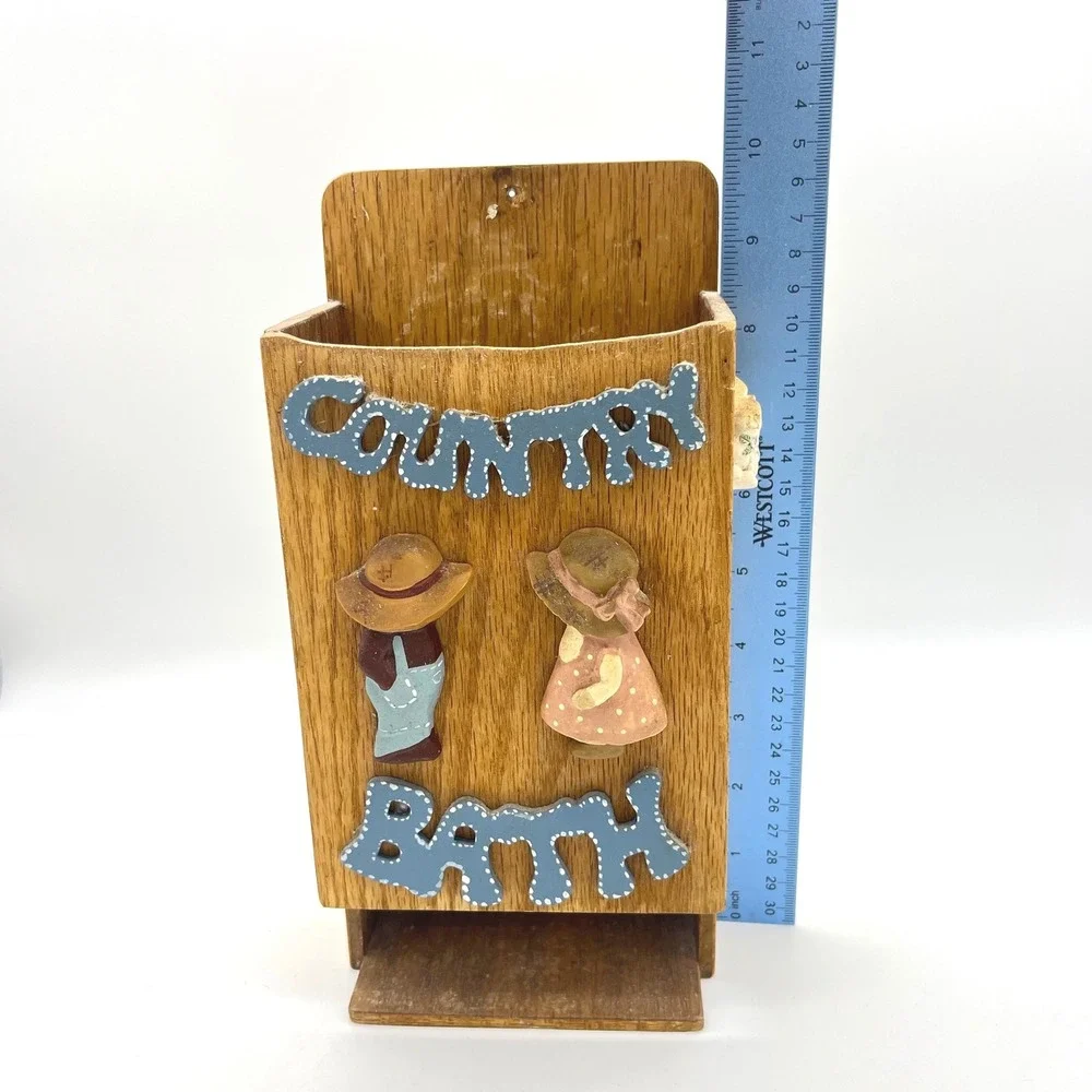 Vintage Country Bath Wooden Wall Mount Dispenser Holder Folk Art‎ Decor 11 inch