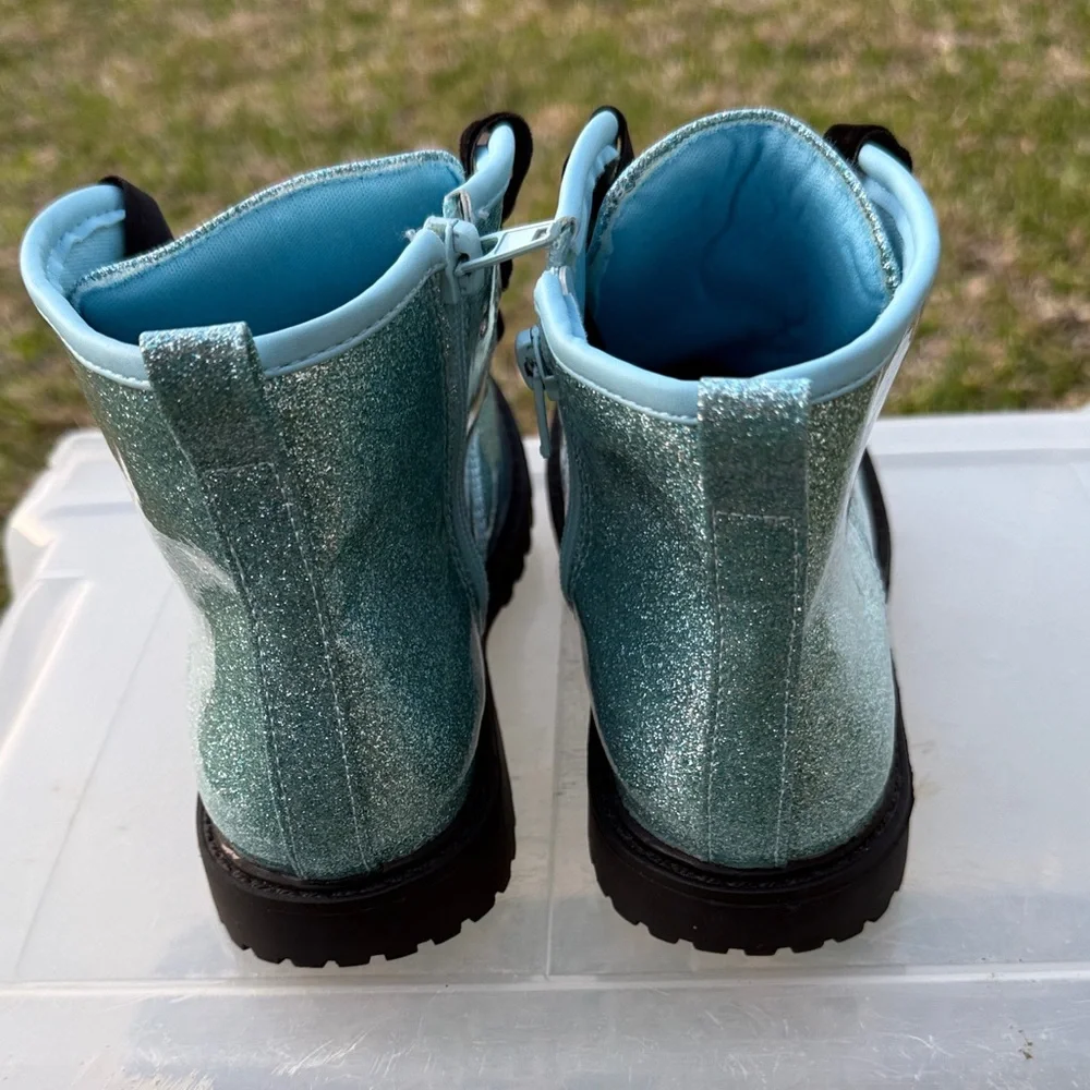 Sparkly Blue Kids Boots with Black Laces