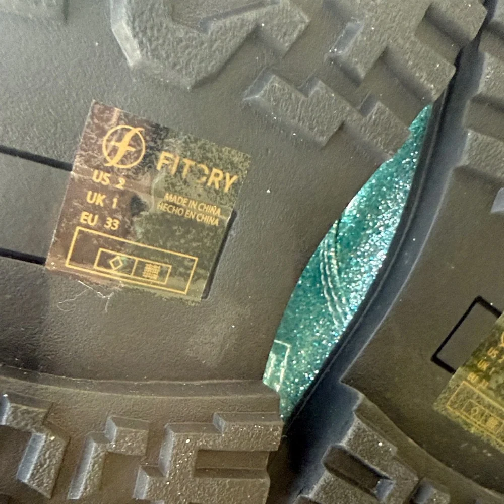 Sparkly Blue Kids Boots with Black Laces