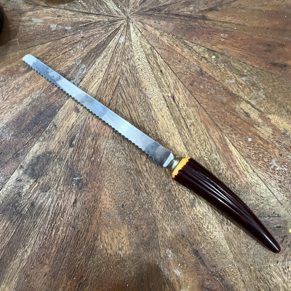 Forgecraft USA Stainless Serrated‎ Knife Faux Stag Antler Handle MCM Farmhouse