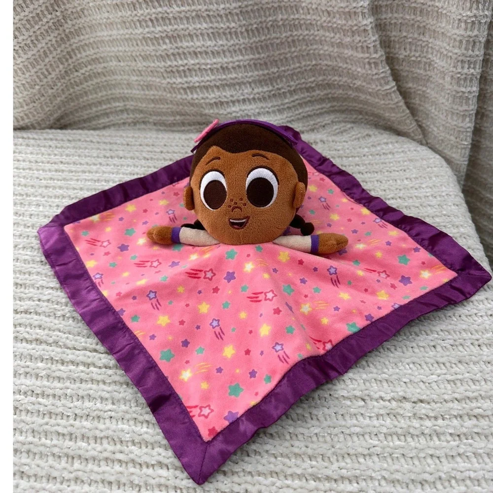 Disney Doc McStuffins Baby Security Blanket Pink Star Lovey‎ Purple Satin