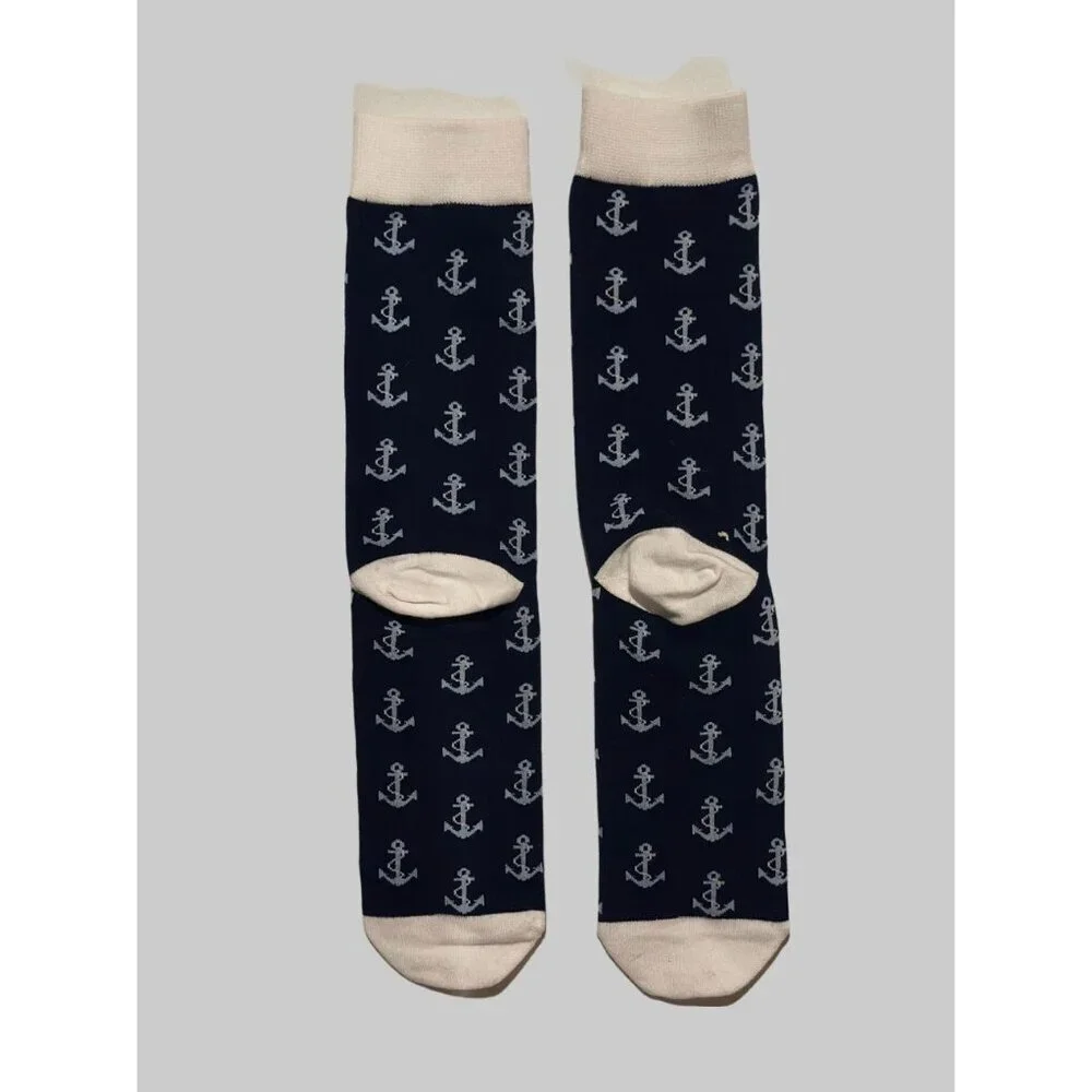 NWOP Navy Blue Anchor Crew Socks Nautical Preppy Sorority Delta Gamma Style 16