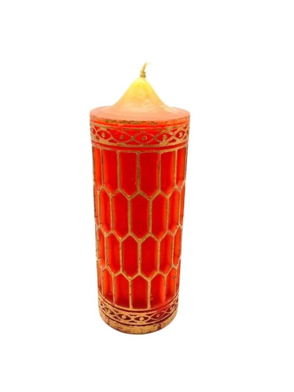 Radiant Originals Pillar Candle Gothic Cathedral Pane Red Gold Vintage MCM