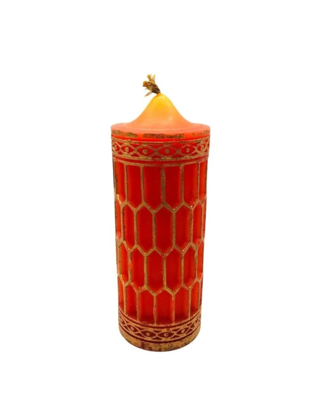 Radiant Originals Pillar Candle Gothic Cathedral Pane Red Gold Vintage MCM