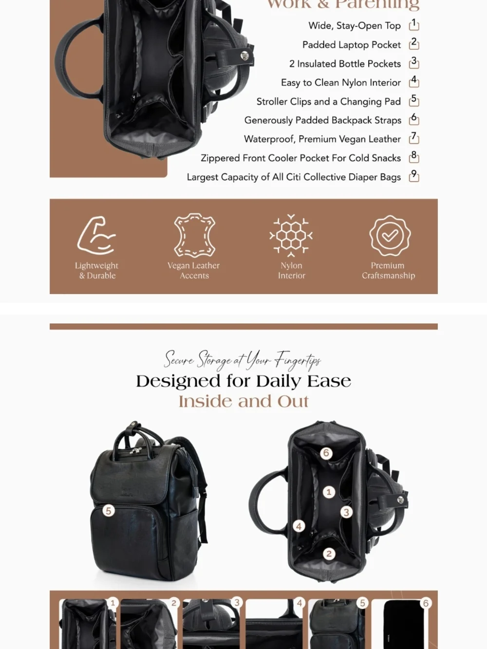 Black Leather Diaper Bag