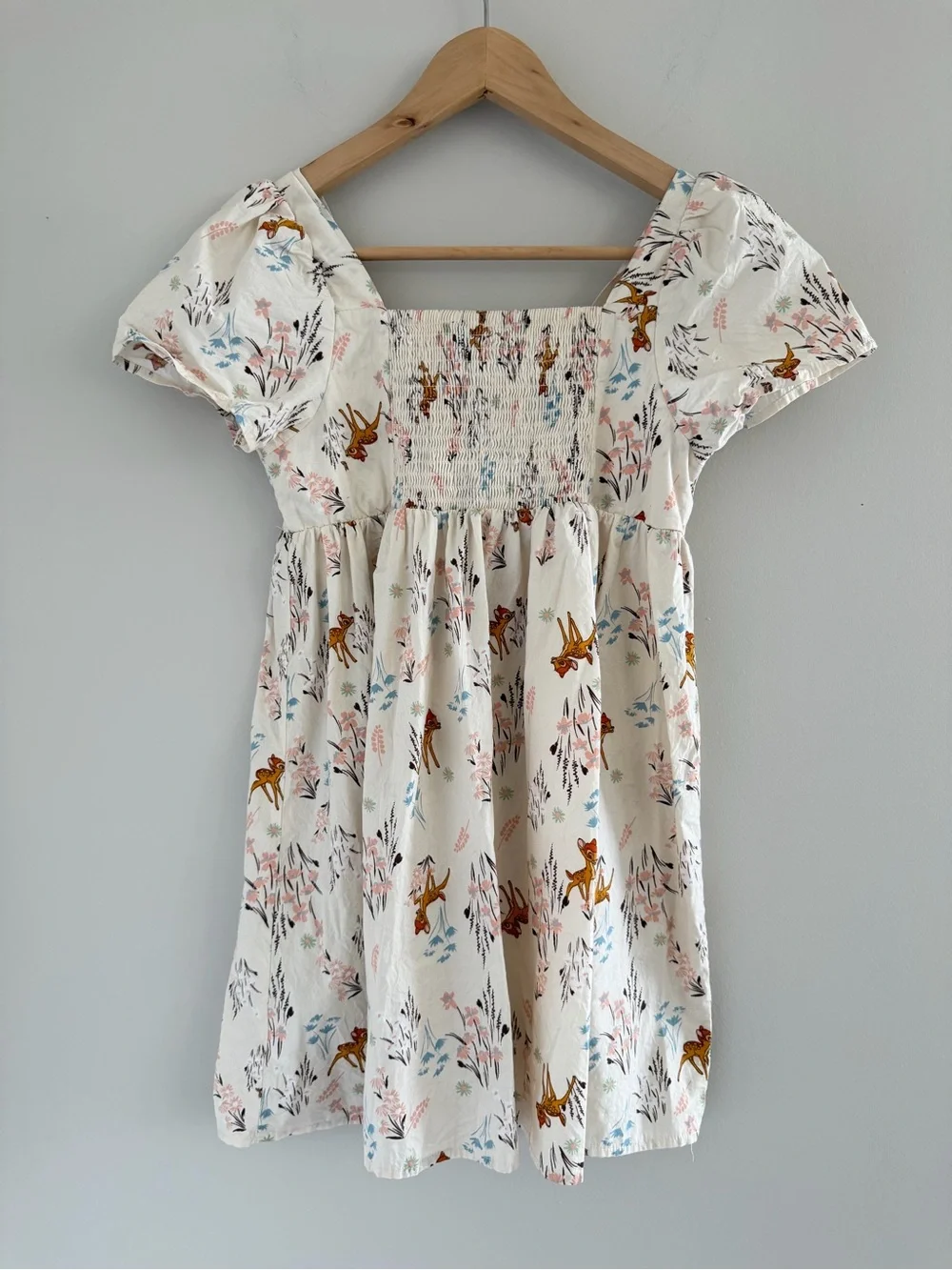 Disney Bambi Cottagecore Dress Floral Puff Sleeve Smocked Fairycore XL 14